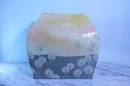 Flower vessel, ４ sided vase, Shiki-shoku-joumon, Large - Yume Kobayashi, Kasama ware, Ceramics