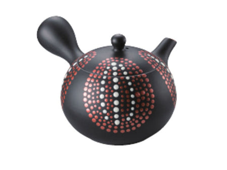 Tea supplies, Kyusu teapot, Black clay, Red and white polka dots, Itchin technique, No.11 - Shoho, Tokoname ware, Ceramics