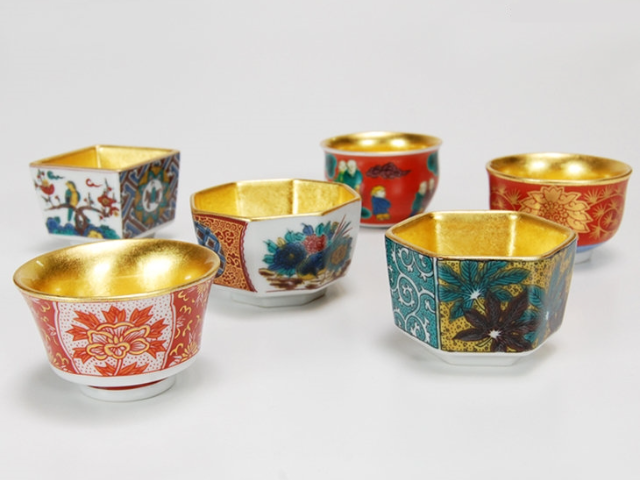 酒器 「九谷焼盃 6個セット」 陶器 金沢箔 工芸材料 – Takumi Japan